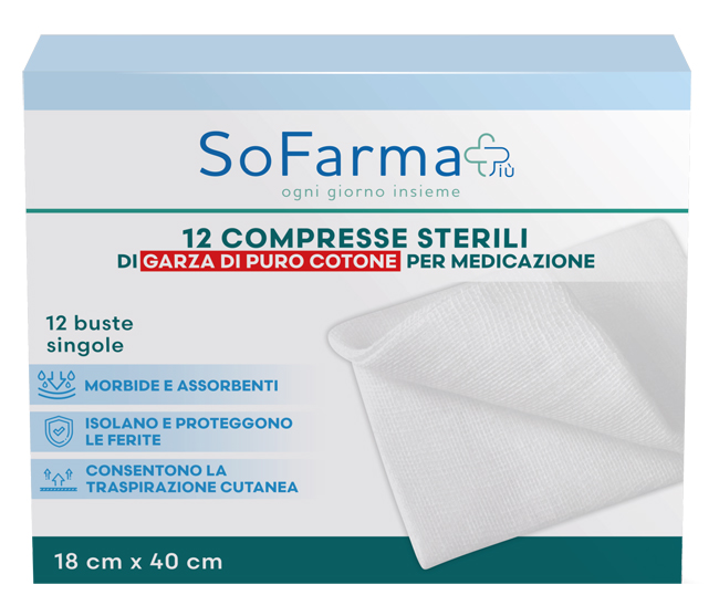 GARZA COMPRESSA IN COTONE 18X40 CM 12 PEZZI SOFARMAPIU' - Farmafamily.it