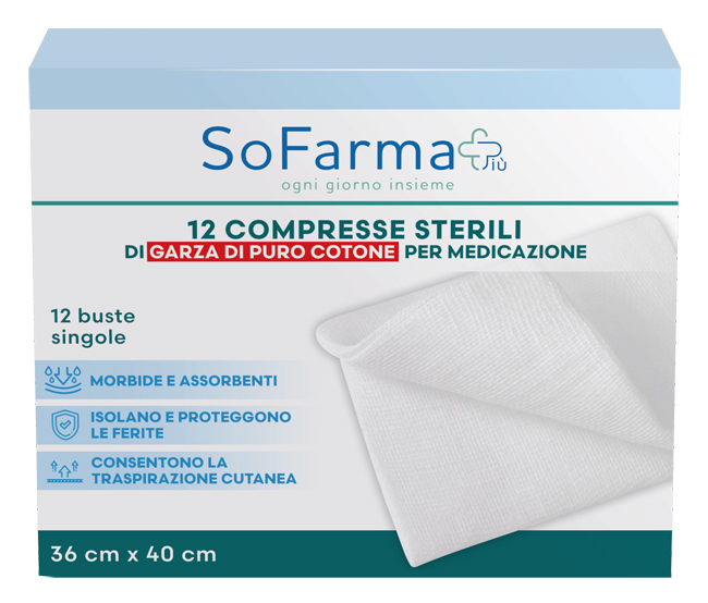 GARZA COMPRESSA IN COTONE 36X40 CM 12 PEZZI SOFARMAPIU' - Farmafamily.it