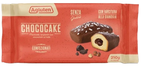 AGLUTEN CHOCOCAKE 4 PLUMCAKE RICOPERTI CON CIOCCOLATO AL LATTE CON FARCITURA ALLA GIANDUIA X 52,5G - Farmafamily.it