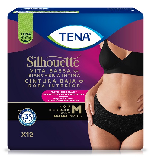 PANNOLONE A MUTANDINA ASSORBENTE TENA SILHOUETTE NOIR M VITA BASSA 12 PEZZI - Farmafamily.it