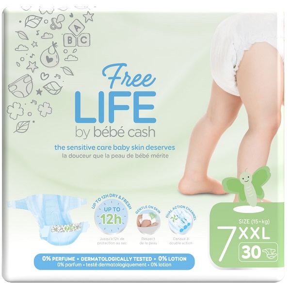 FREELIFE BY BEBECASH PANNOLINI XXL TAGLIA 7 15 KG+ 30 PEZZI - Farmafamily.it