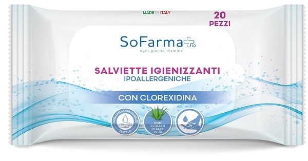 SALVIETTINE IGIENIZZANTI POCKET CLOREXIDINA 20 PEZZI SOFARMAPIU' - Farmafamily.it