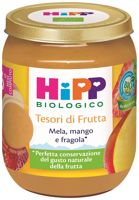 HIPP TESORI FRUTTA MELA MANGO FRAGOLA 160 G - Farmafamily.it