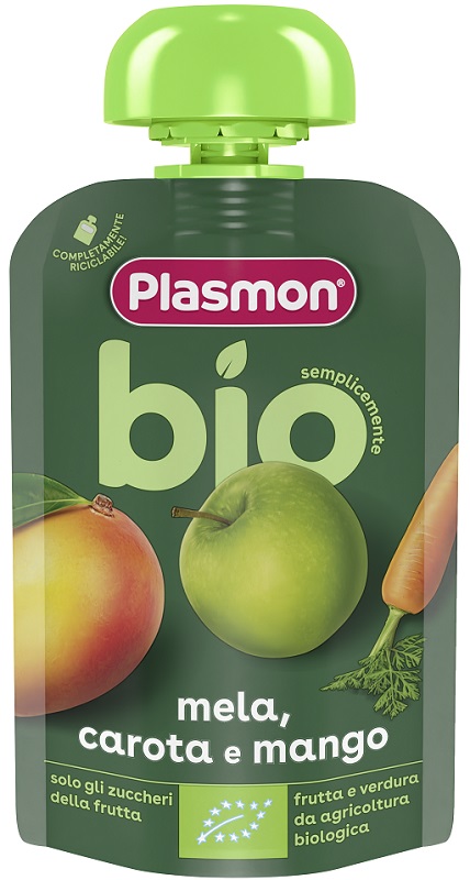 PLASMON MELA CAROTA MANGO BIO POUCHES 100 G - Farmafamily.it