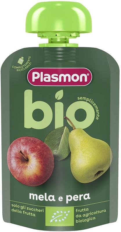PLASMON MELA PERA BIO POUCHES 100 G - Farmafamily.it