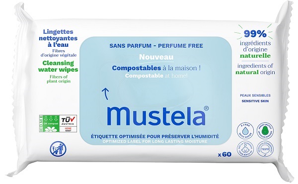 MUSTELA SALVIETTE ACQUA COMPOSTABILI SENZA PROFUMO 60 PEZZI - Farmafamily.it