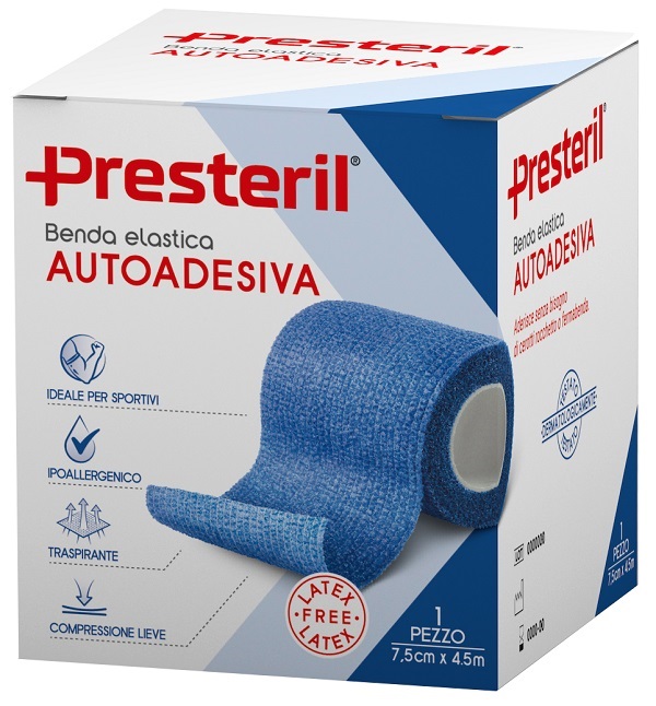 BENDA ELASTICA AUTOADESIVA LATEX FREE PRESTERIL CM 7,5X4,5 M TESI BLU - Farmafamily.it