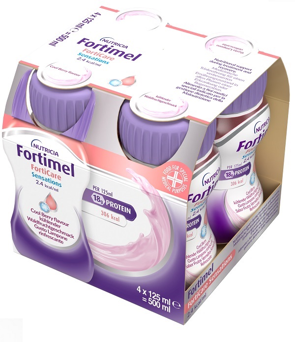FORTIMEL FORTICARE SENSATION 2,4 KCAL/ML LAMPONE RINFRESCANTE 4 PEZZI DA 125 ML - Farmafamily.it