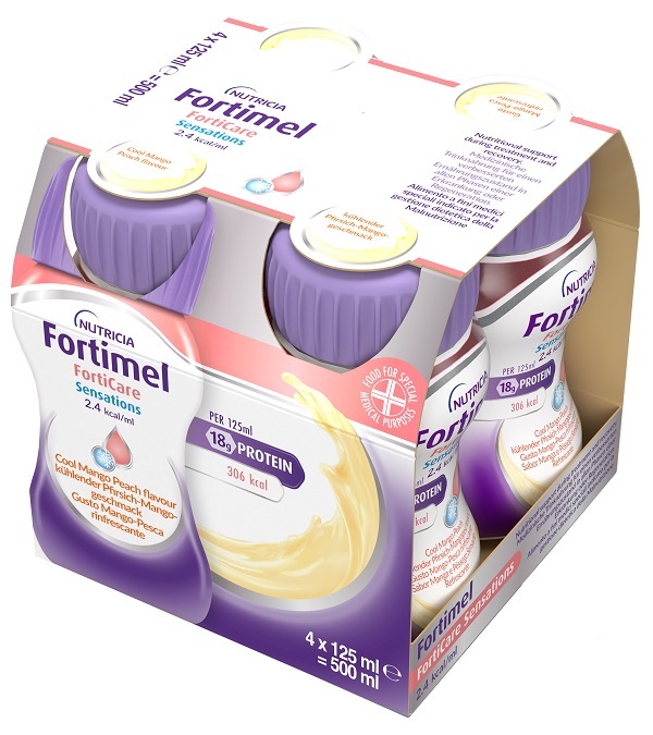 FORTIMEL FORTICARE SENSATION 2,4 KCAL/ML PESCA/MANGO RINFRESCANTE 4 PEZZI DA 125 ML - Farmafamily.it