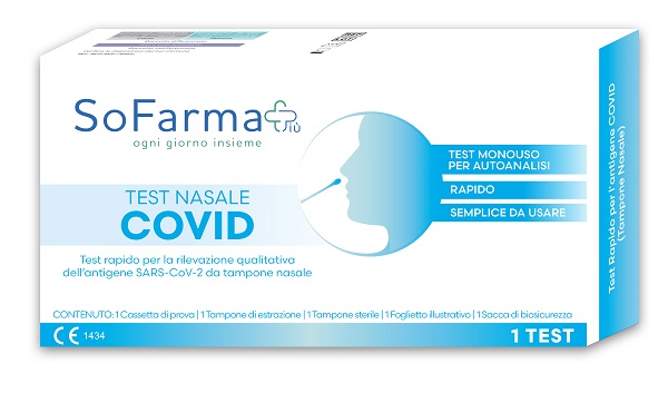 TEST ANTIGENICO RAPIDO COVID-19 NASALE AUTODIAGNOSTICO DETERMINAZIONE QUALITATIVA ANTIGENI SARS-COV-2 IN TAMPONI NASALI MEDIANTE IMMUNOCROMATOGRAFIA SOFARMAPIU' - Farmafamily.it