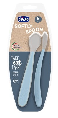 CHICCO CUCCHIAIO IN SILICONE DOPPIO AZZURRO 6M+ - Farmafamily.it