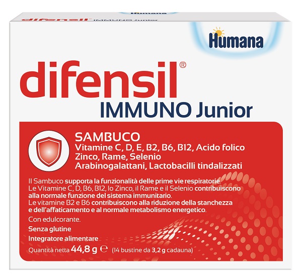 DIFENSIL IMMUNO JUNIOR 14 BUSTINE DA 3,2 G CON EDULCORANTE SENZA GLUTINE - Farmafamily.it